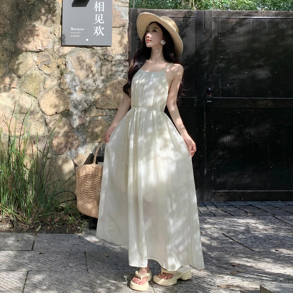 European and American Seaside Wind Suspender Dress Women's Summer New Floral High-end Long Skirt