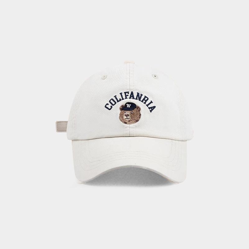 Embroidered bear baseball cap, versatile for men and women, spring and summer outdoor sun protection, face cap, sun hat