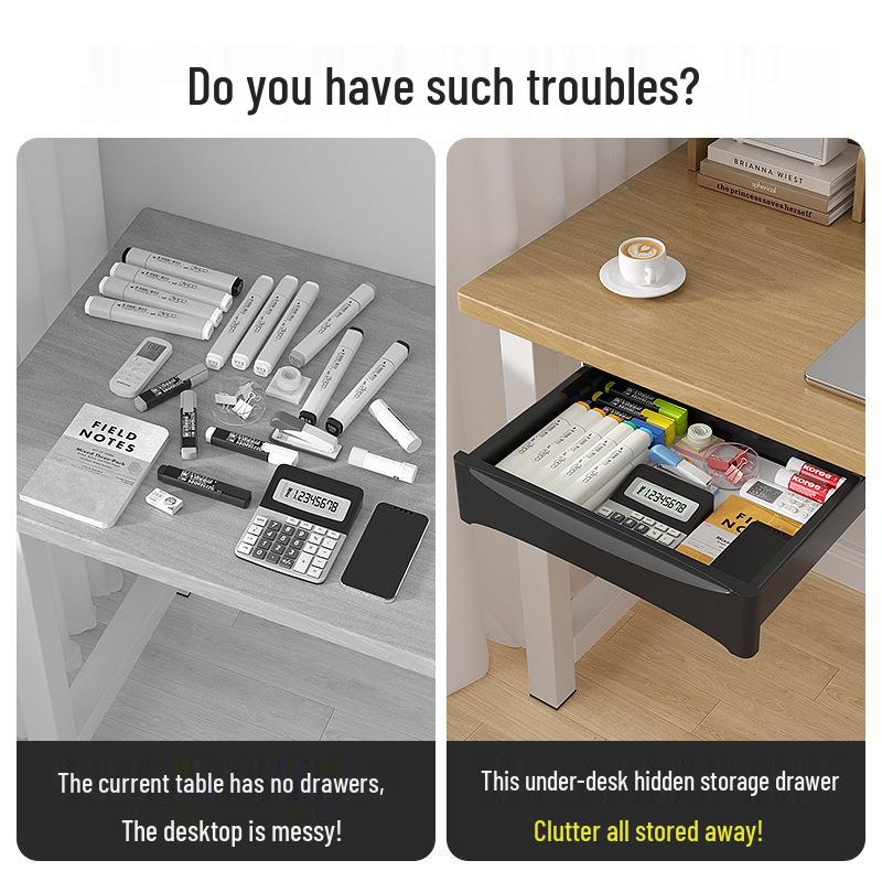 Hidden Under-Desk Adhesive Drawer for Workspace Organization