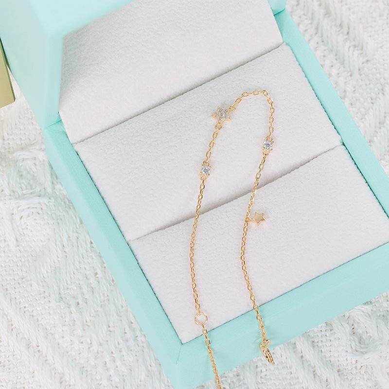 Ins Internet Celebrity Double-layer Clavicle Chain S925 Sterling Silver Gold-plated Zircon Shiny Necklace Can Be Used As A Bracelet