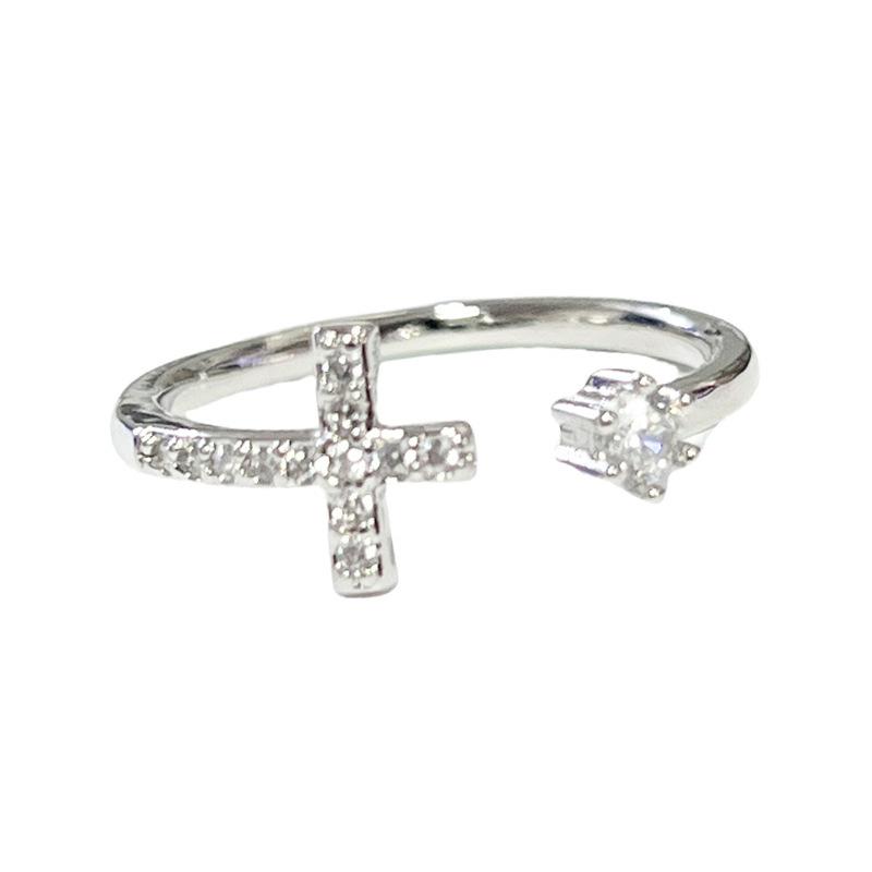 New Micro-diamond Cross Fashion 925 Sterling Silver Jewelry Opening Rings 02903