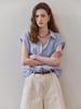MAXZA Seersucker Striped Cap Sleeve Shirt Blouse