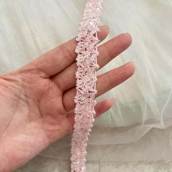 1.5cm Wide Black, White & Pink Hollow Lace Trim with Light Luxury Sequins - DIY Ribbon for Fragrance Style Crafts