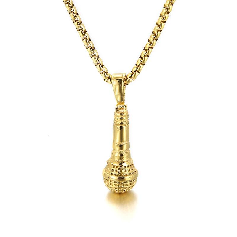 Kalen Hip Hop Trend Microphone Pendant Charm Men's Necklace Party Gift Zircon Stainless Steel Jewelry
