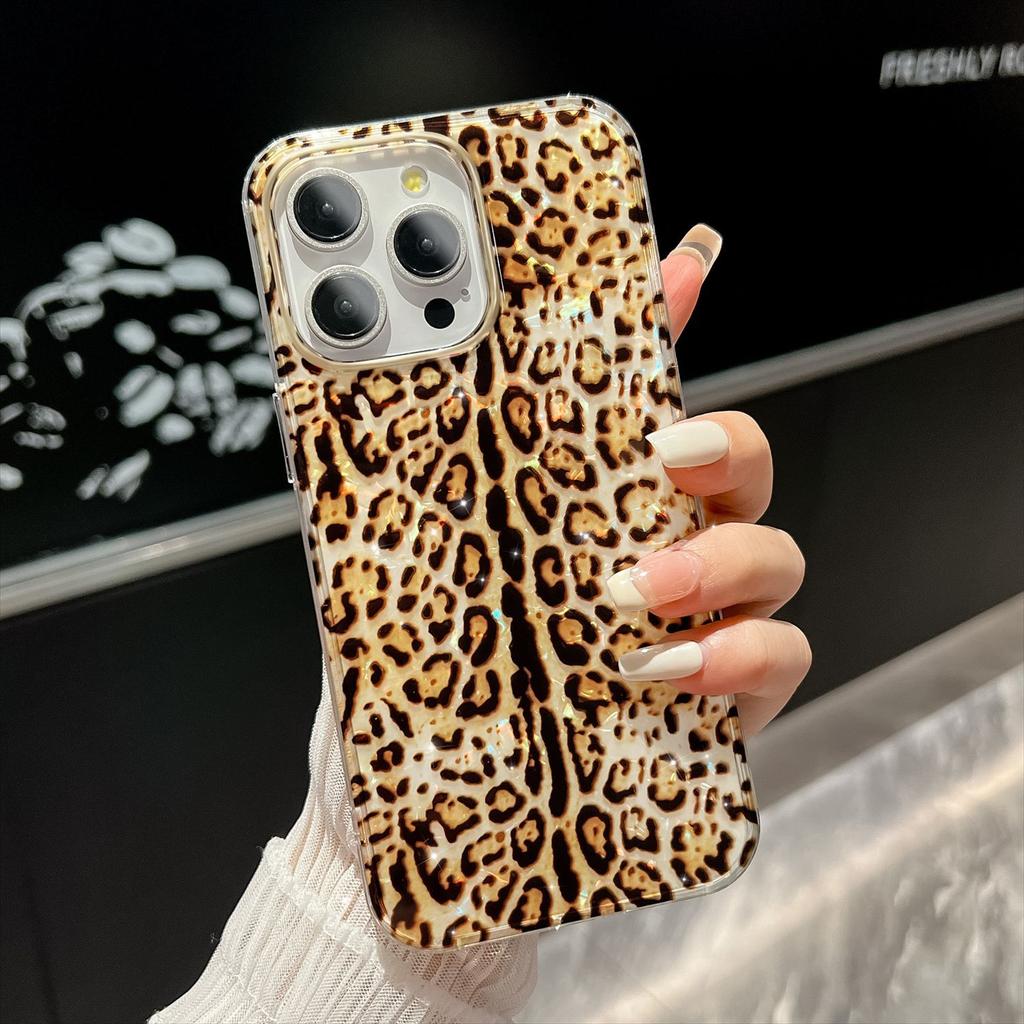 Electroplating Shell Pattern Suitable for IPhone16promax Leopard Print Mobile Phone Case Apple 14/15 Anti-fall Protection Case 16