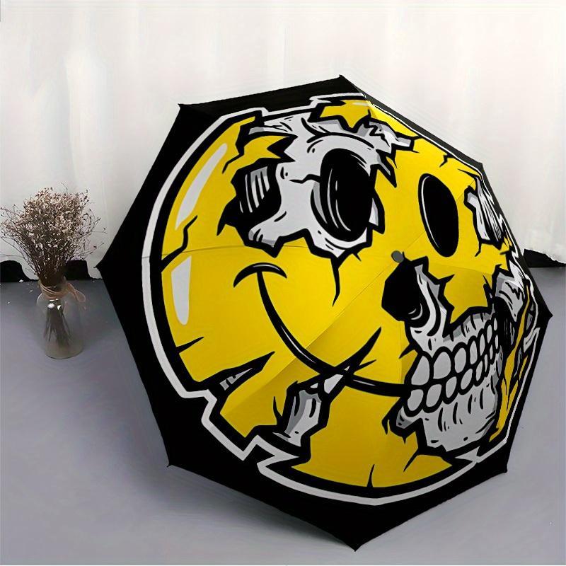1pc Skull Smile Automatic Open/close Folding Compact Umbrella, 8 Rib Sturdy Canopy, Lightweight Portable, Commuting Use, Gift,,137