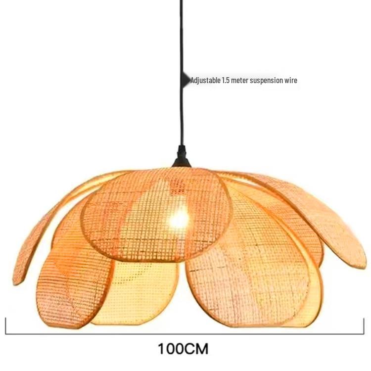 Handcrafted Rattan Petal Lamp: Wabi-Sabi Chandelier for Bedroom, Tea Room, or Restaurant.
