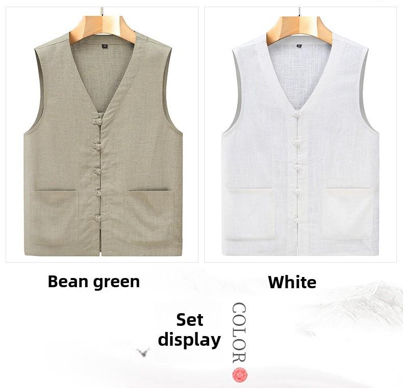 Men's Summer Linen Tang Suit Vest - Lightweight, Loose Fit, Sleeveless, Perfect for Middle-aged and Elderly.