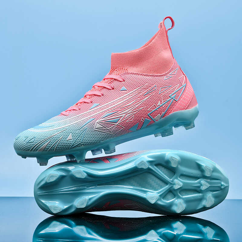 Girl Pink Color Long Spike Soccer Shoes Size 33-45 Short Pro Ankle Training Football Boots TF/FG Non-Slip Soccer Sneakers