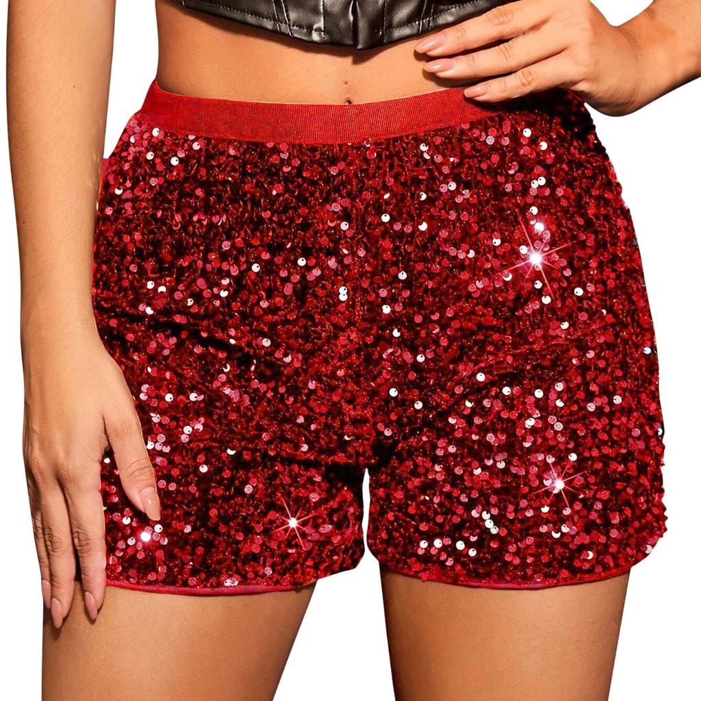 Neue Damenbekleidung, Instagram Mode-Shorts, Hoher Bund, Einfarbige, Schlankmachende, Paillettenbesetzte Damen-Hose