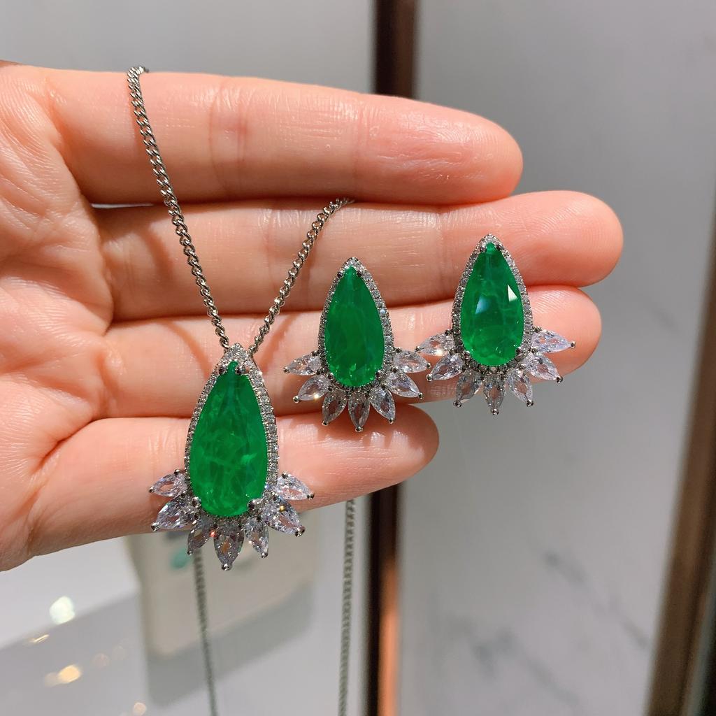 Jewelry Popular Simulation Emerald Necklace Emerald Earrings Jewelry Set
