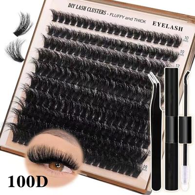 100D Einzelbüschel Wimpernverlängerungsset, Flauschig und dicht, Fotogen, DIY Selbstverpflanzung, Imitation Nerz Falsche Wimpern