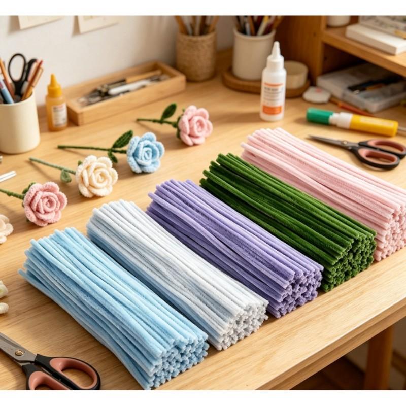 A03F-Flower Making Kit 400Pcs Pipe Cleaner Bulk Flower Kit, Floral Wires, Plush Twisted Stick Flower DIY Kit
