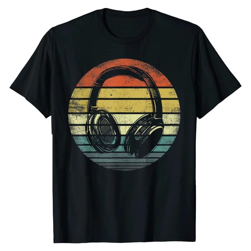 Retro Dj Headphones T Shirt Graphic Streetwear Short Sleeve ONeck Harajuku Music Techno TShirt Funny Unisex Clothing For Ladies