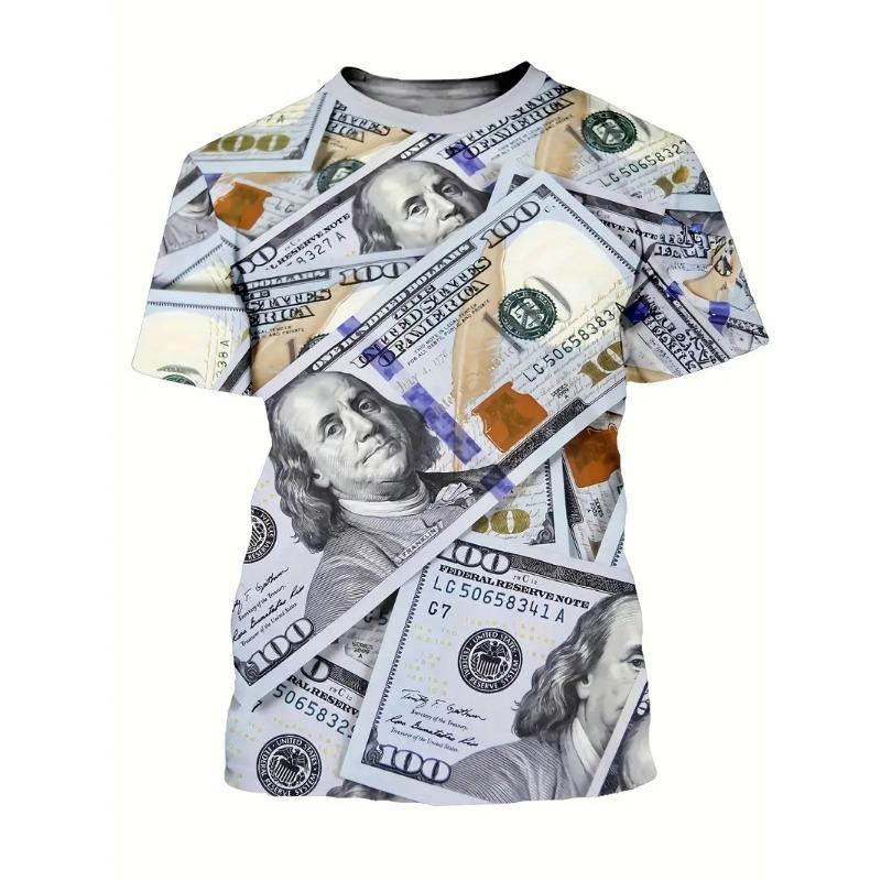 Fashion USD Dollar Graphic T-Shirt Men Trend Personality 3D Full Print Money Pattern Tees Summer