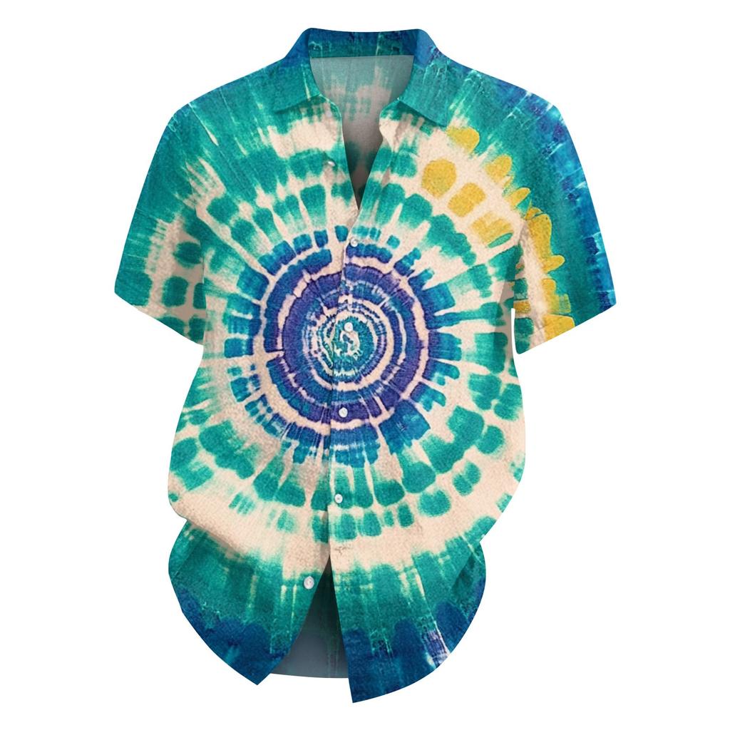 Men's Fashion Loose Tie-Dye Printed Short Sleeve Beach Shirt