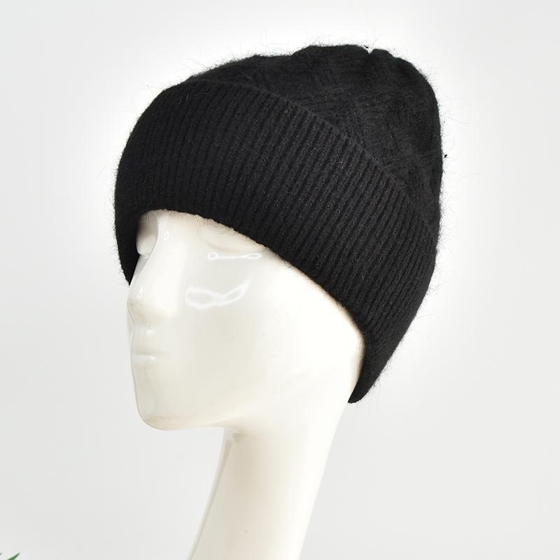 SOMALER Winter Angora Wool Knitted Beanie Hat Soft Warm Winter Twists Pattern Beanie Cable Knit Plain Caps for Women
