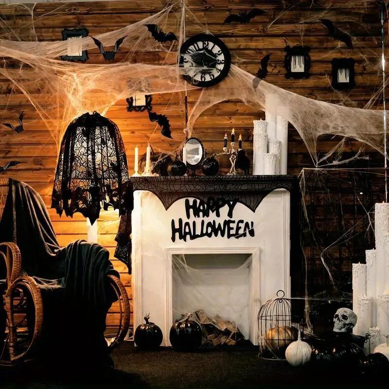 1/2pcs-Halloween Fireplace Cloth Black Lace Halloween Table Runner Halloween Cobweb Tablecloth Outdoor Party Decorative Cloth