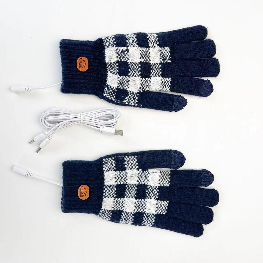 USB Electric Heating Gloves Quality 5-finger Jacquard Hand Warmer Outdoor Sports Cycling Warm Fashion Commuting