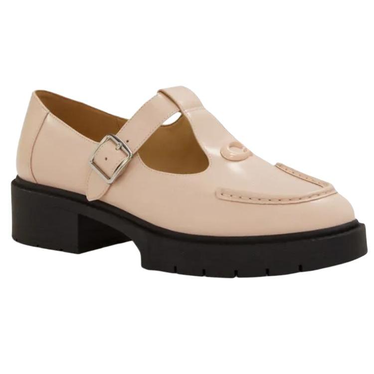 Coach Liv Leather Round Toe Buckle Flat Casual Shoes 4.5cm Women Shoes Pink CZ383-BLH