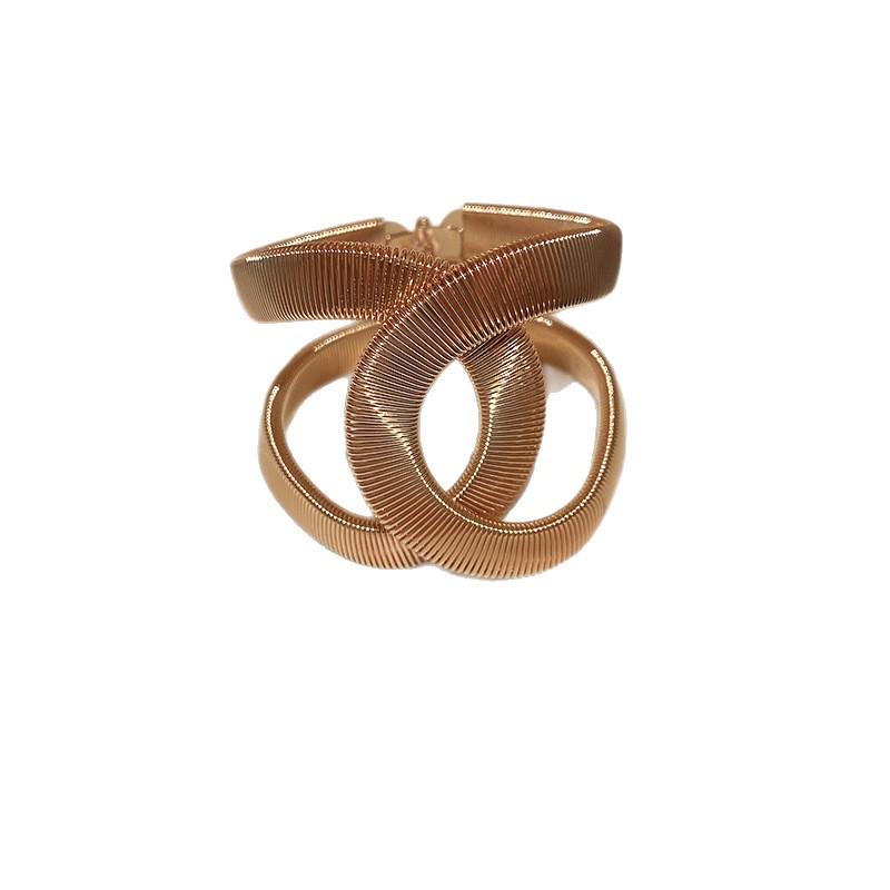 European & American Geometric Double-Layer Metal Bangle Bracelet: Exaggerated Design with Hollowed-Out Details