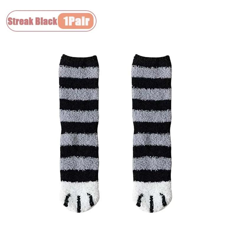 Winter Coral Fleece Socks Mid Calf Cute Cat Paw Design Thickened Warm Sleep Socks for Women Girls Indoor Cold Weather Wear