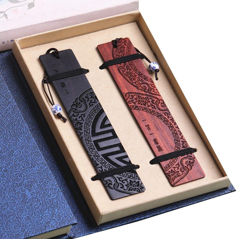 

Chinese Style Wood Bookmark Gift Box Set Retro Sandalwood Carving Book Mark School Commemorative Party Best Gift for Book Lover