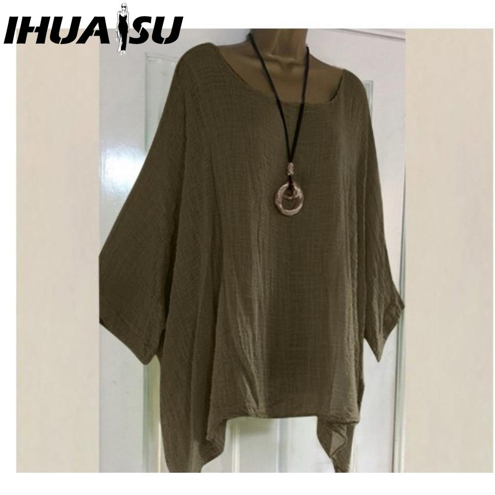 IHUASU Women's Fashion Casual Solid Color Print O Neck Blouses & Shirts