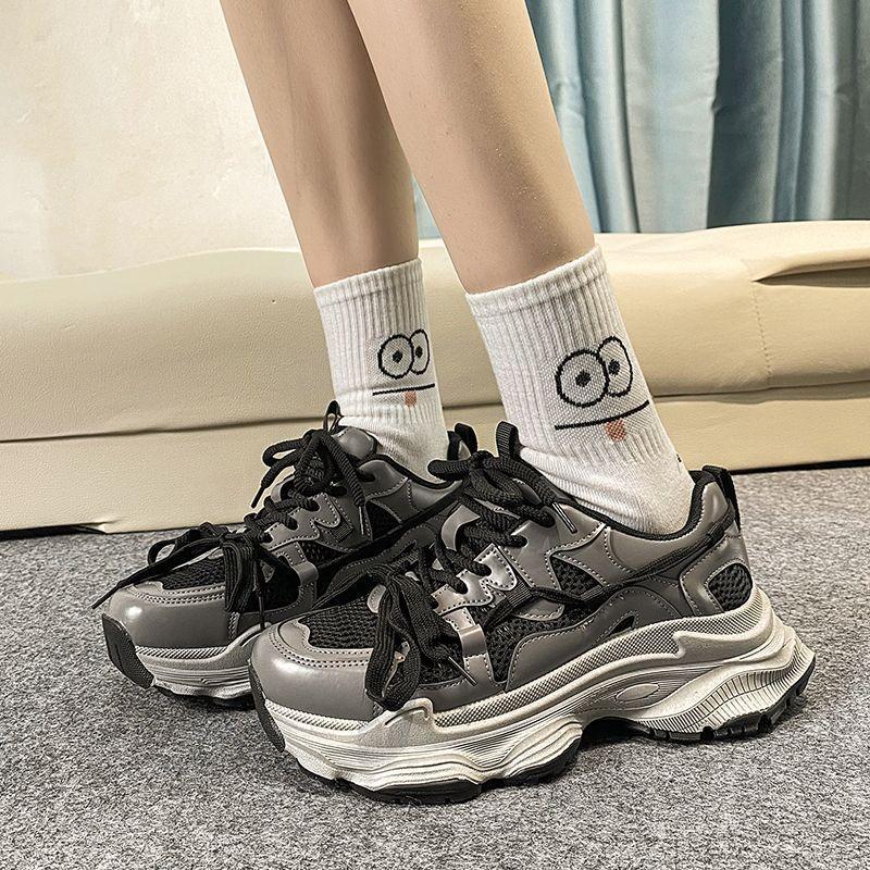 Thick-soled heightening dad shoes women's spring and autumn small man fried street new silver casual sports shoes
