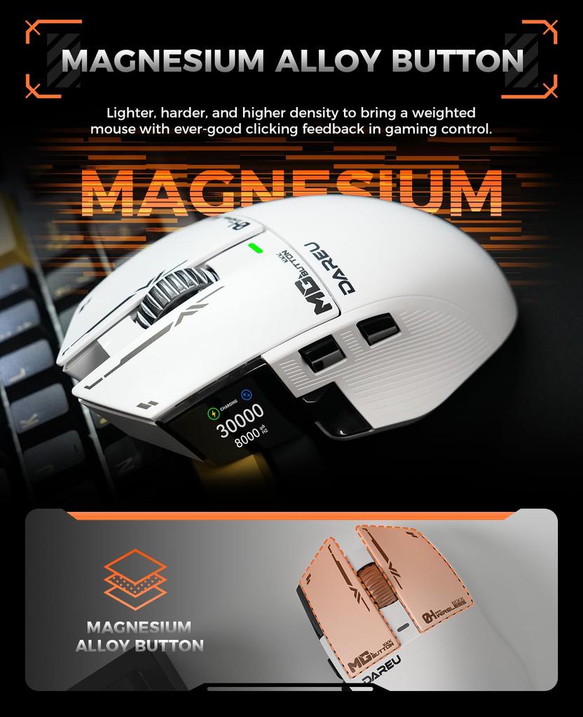 DAREU A980PROMAX Gaming Mouse with Wired 4K TFT 30000 3 Side 4000Hz Technical Standards Certification Certified 8K/Wireless Screen, DPI, Buttons, 2.4G