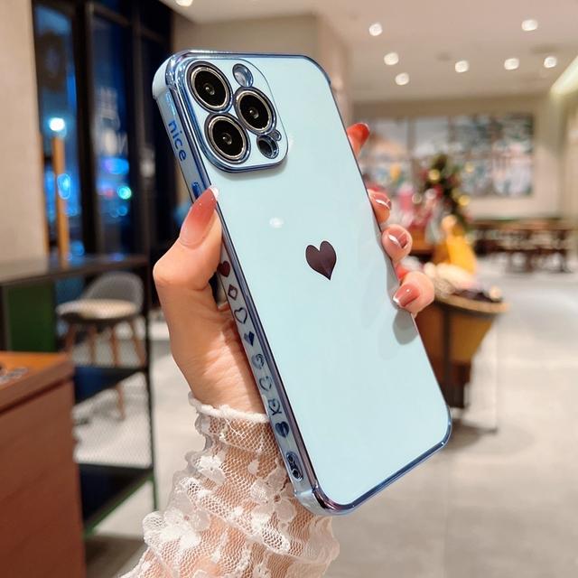 Funda Blanda Electrochapada con Corazón de Amor para iPhone 11 12 13 14 Pro Max Xs X Xr 7 8 Plus Mini Se 2020 Cubierta Bumper a Prueba de Golpes