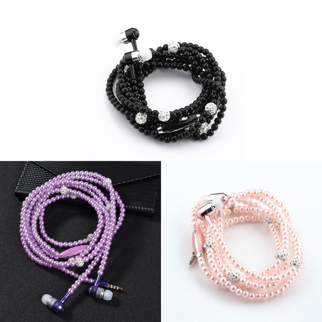 Fashionable Jewelry Pearl Necklace Earphones Mic Beads For Elegant Listening Experience