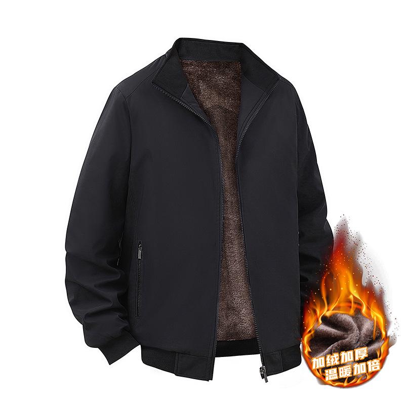 Men's Plus Size Winter Cotton Jacket for Middle-Aged & Elderly Dads, Velvet Lined, Thickened, Padded, Stand-up Collar