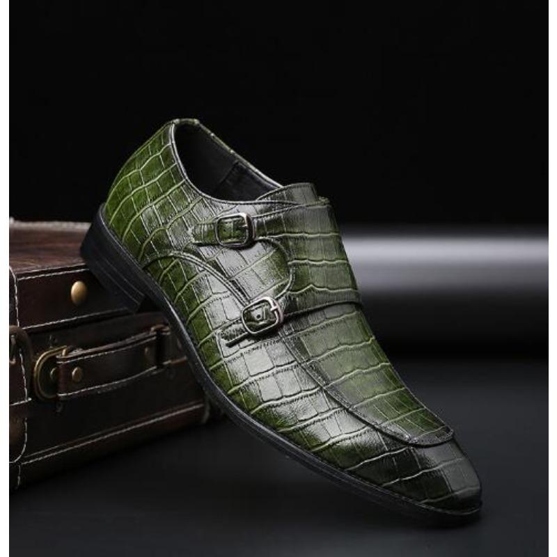 Business Pointed Toe Shoes Crocodile Pattern Leather Shoes Men'S Side Buckle Casual Men'S Dress Shoes Wedding M191