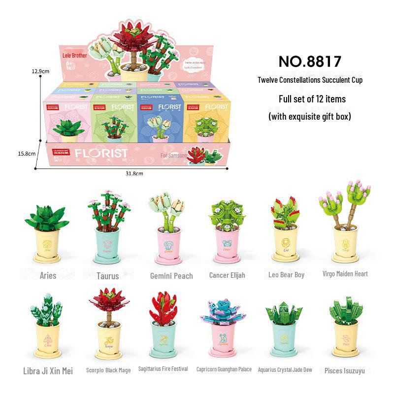 Lele Brothers 8814 Potted Lucky Flower Building Blocks - Kids' Gift & Decor Toy Set
