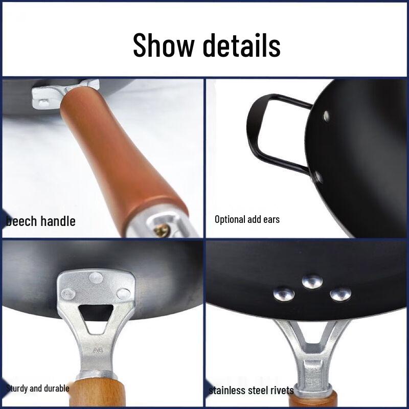 TingLe Uncoated Hand-Forged Iron Wok & Frying Pan