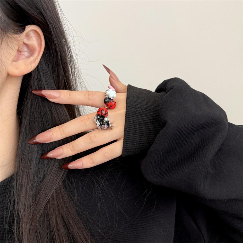 Geometric Insect Drip Oil Ring Rhinestone Painting Ring Fashion Chunky Enamel Ring  Party