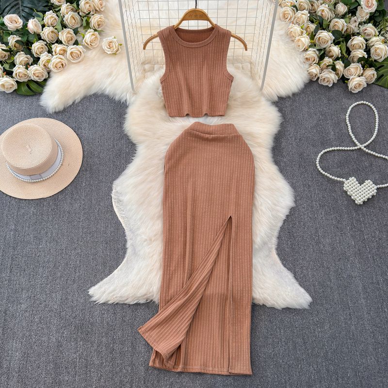 Elegant Socialite Sleeveless Split Sheath Fashion Suit