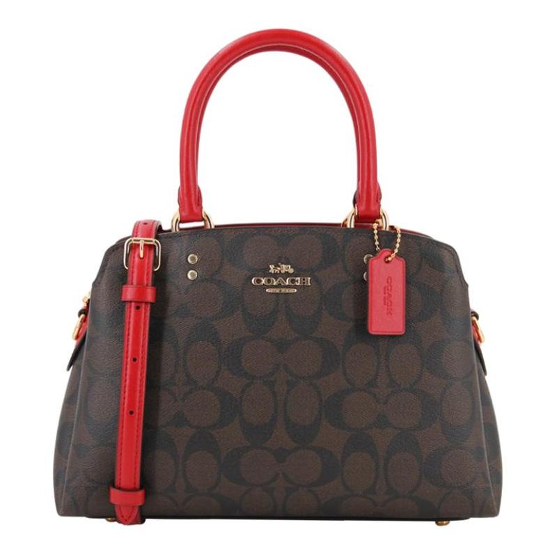 

COACH handbag Lillie 26 classic print color matching detachable shoulder strap coated canvas and smooth leather hand-held crossbody shoulder bag mini коричневий
