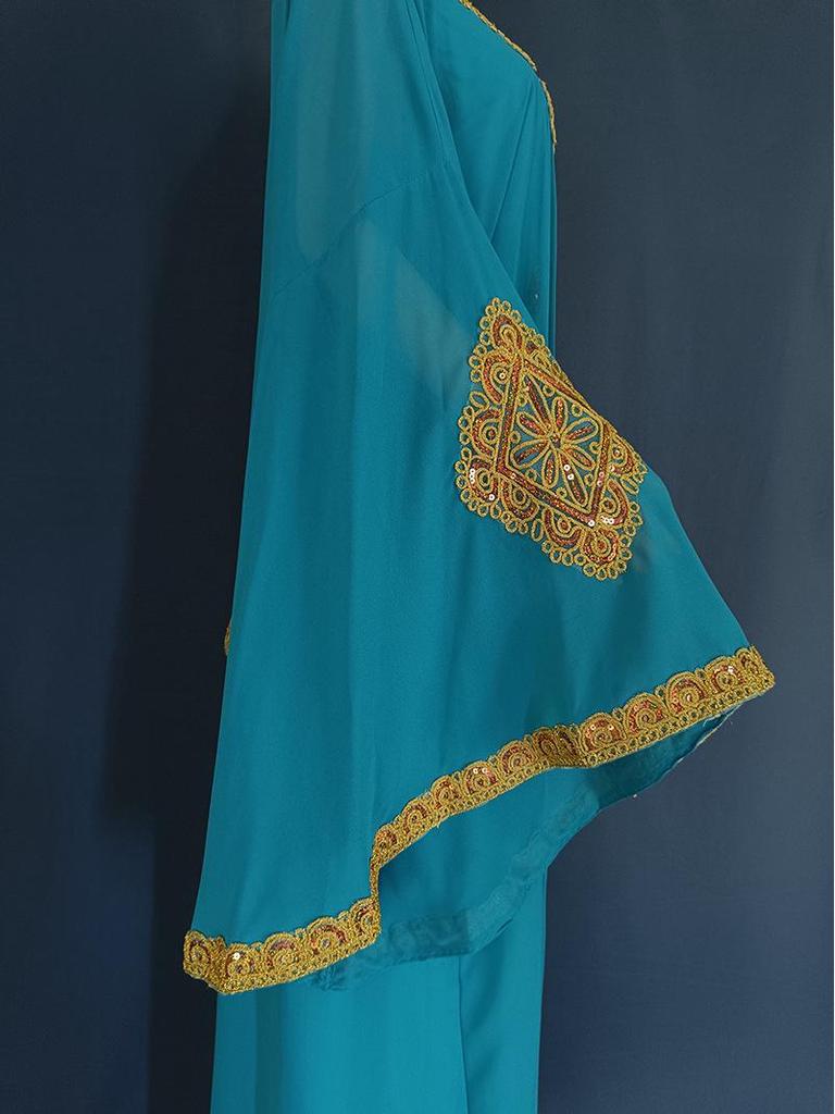 Embroidered Flared Sleeve Jalabiya with Gold Lace