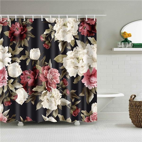 Green Leaves Plant Flower Butterfly Shower Curtain Watercolor Floral Waterproof Fabric Bath Curtains Bathroom Accessorie Decor