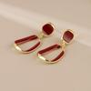 Vintage Twist Metal Hollow Square Dangle Earrings for Women White Red Enamel Oil Geometry Dangle Earrings Party Simple Jewelry