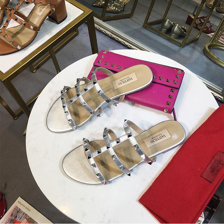 Women's Sandals Summer Woman Heeled Slipper Sandals Leather Brand Rivets High Heels Gladiator Ladies Shoes