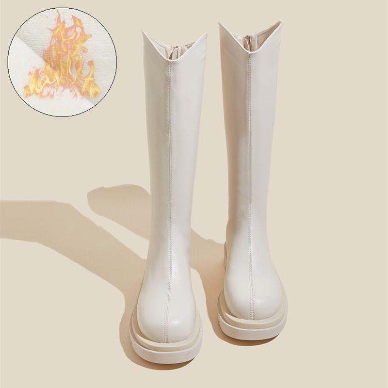 2025 long boots knight boots medium tube new autumn and winter small tall boots velvet long boots thick-soled Martin boots women