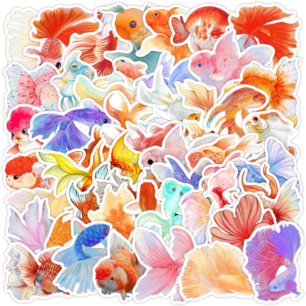 50 Cartoon Hand-painted Goldfish Graffiti Stickers Creative Hand Account Decoration Stickers Water Cup Mobile Phone Waterproof Stickers