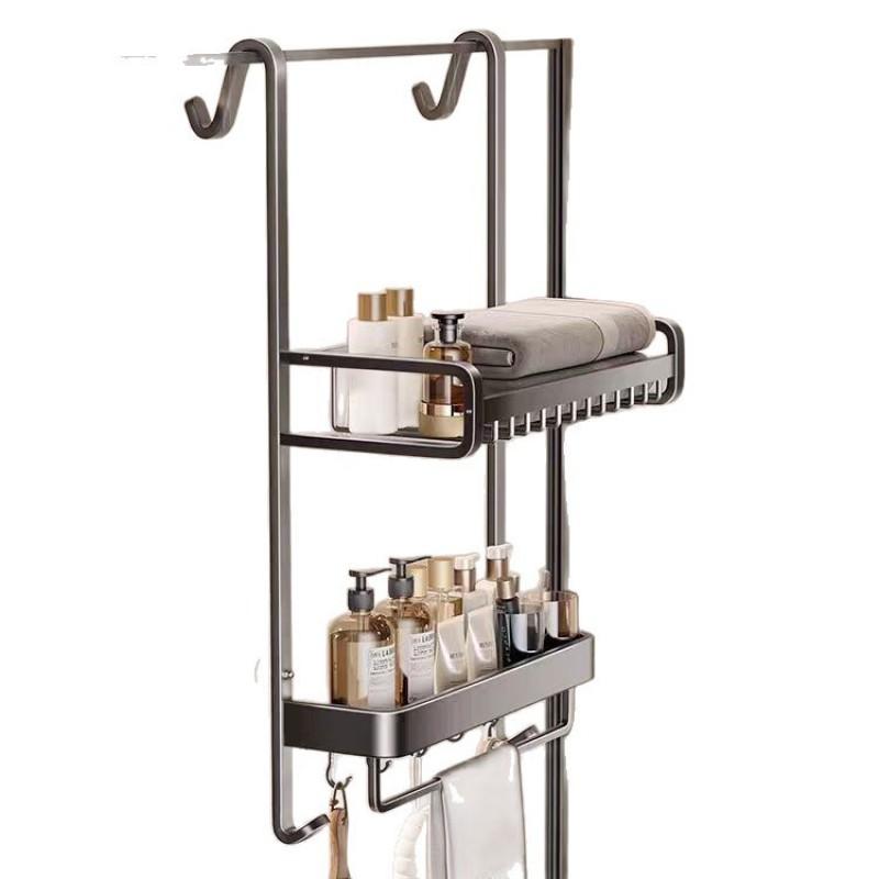 Bathroom Shower Glass Door Hanger No Drill Towel Rack Storage Shelf