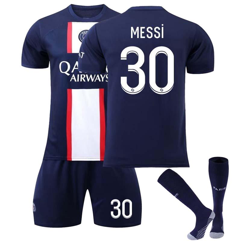 

Paris Home Jersey Set Messi 30 Mbappe 7 Neymar 10 Polyester Soccer Kit M