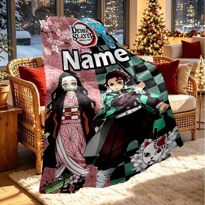 Custom Name Personalized Demon Slayer Print Blanket, Home Decor, Bedroom, Sofa, Camping, Couch, Gifts for Birthday Christmas