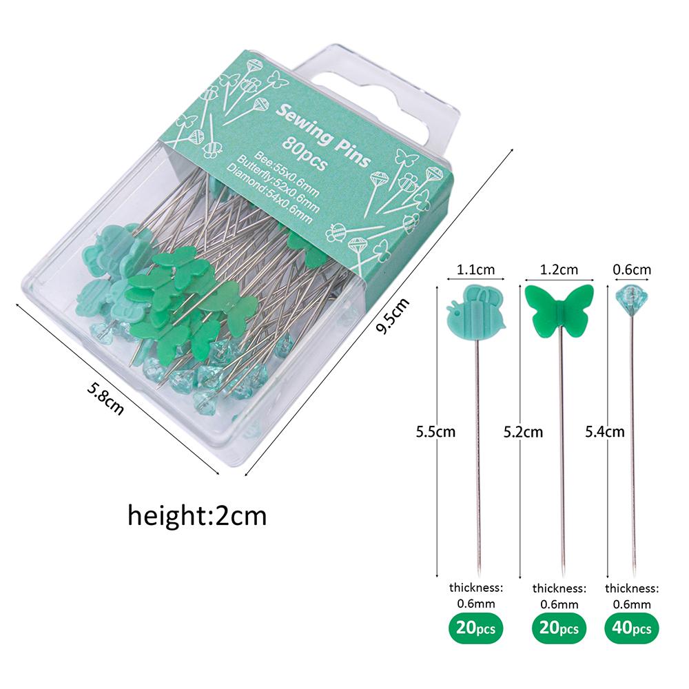 

80Pcs Butterfly Shaped Diamond Head Pins Multi-Color Sewing Pins for Fabric Fixing Craft & Sewing Accessories