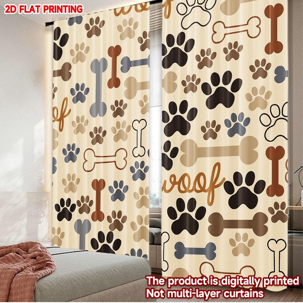 2D Flachdruck 2 Stück Vorhänge Woof Pfoten und Knochen Digital Bedruckte Polyester Vorhänge Festlich für Feiertagsporträts und